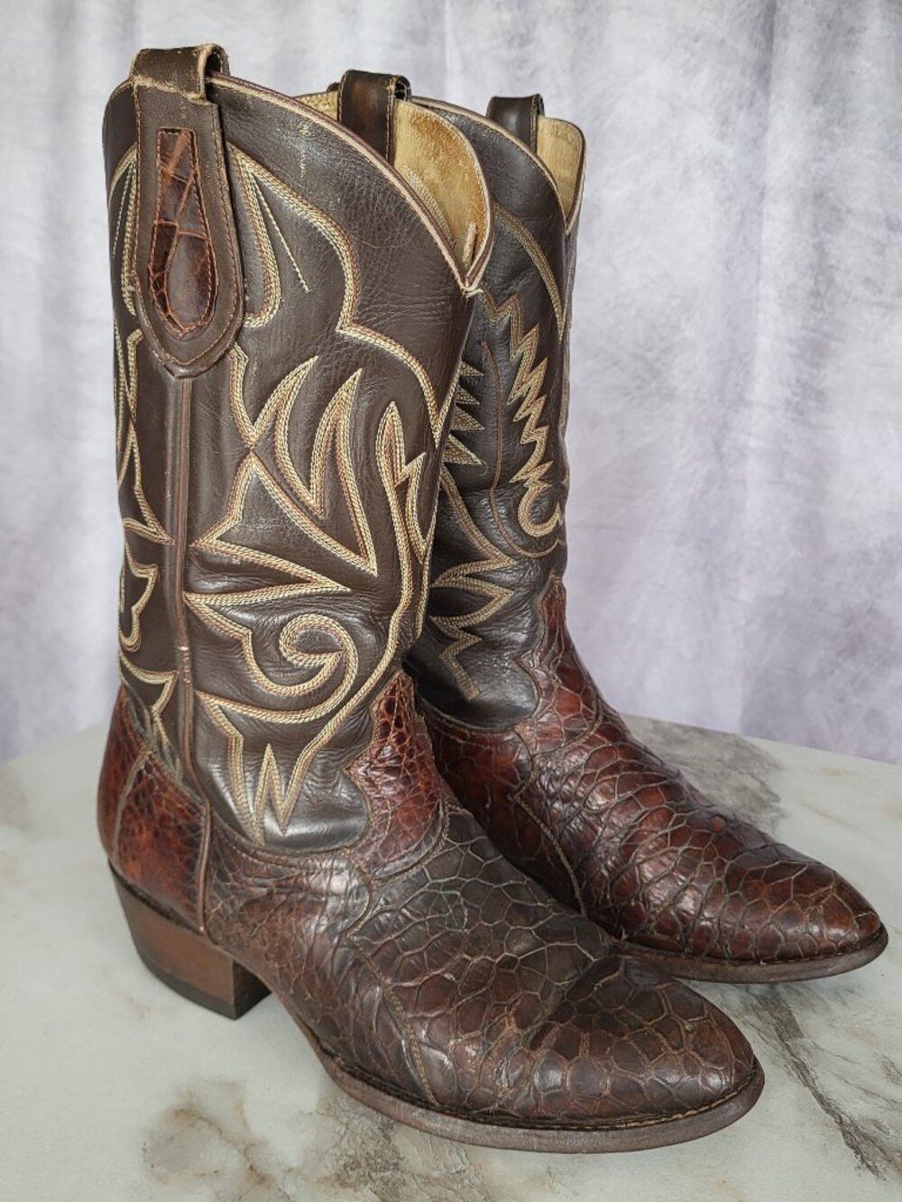 Masters Pre-Ban Vintage Turtle Western Cowboy Boots Brown Men's Size 8